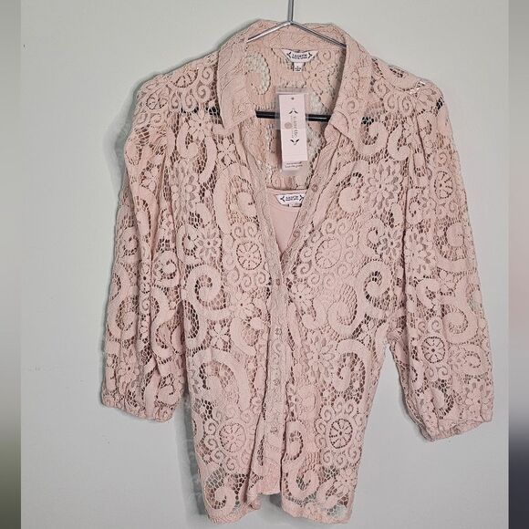 NWT Lace Long Sleeve Blouce Jacket & Camisole Set Size L PeachyPink. - Picture 7 of 7